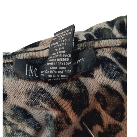INC Open Cardigan Plus 1X Ruffle Animal Print Green Black Pockets Career Office - Picture 4 of 8